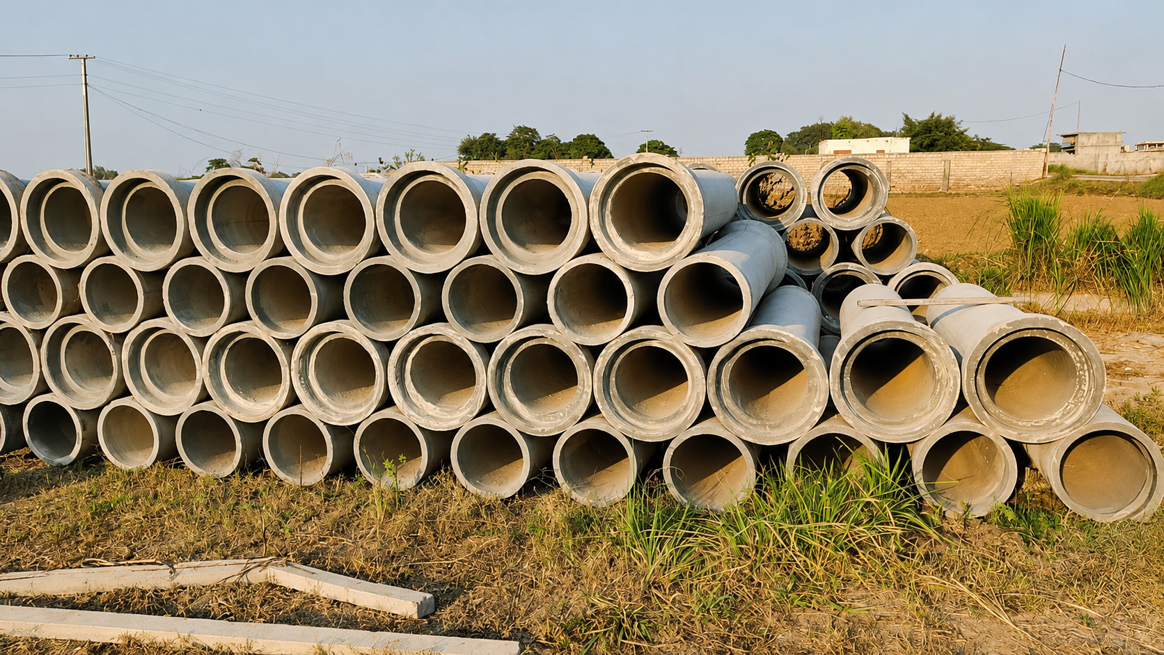 RCC concrete pipes stacked at Dawood factory yard, Karachi