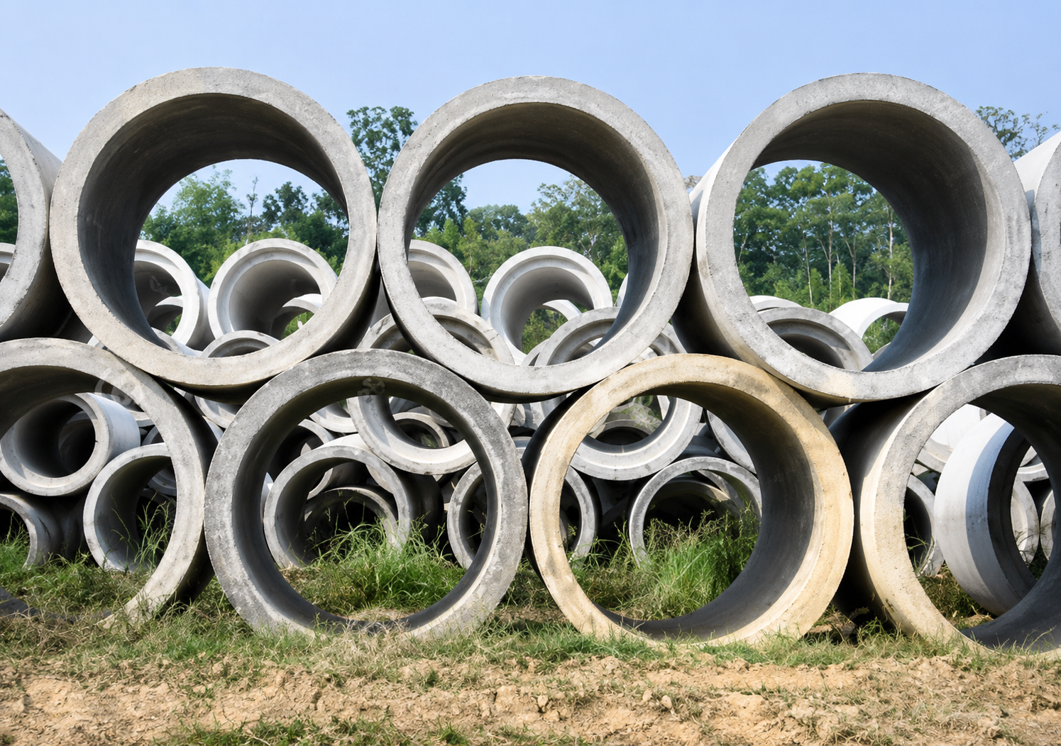 RCC concrete pipes stacked at yard